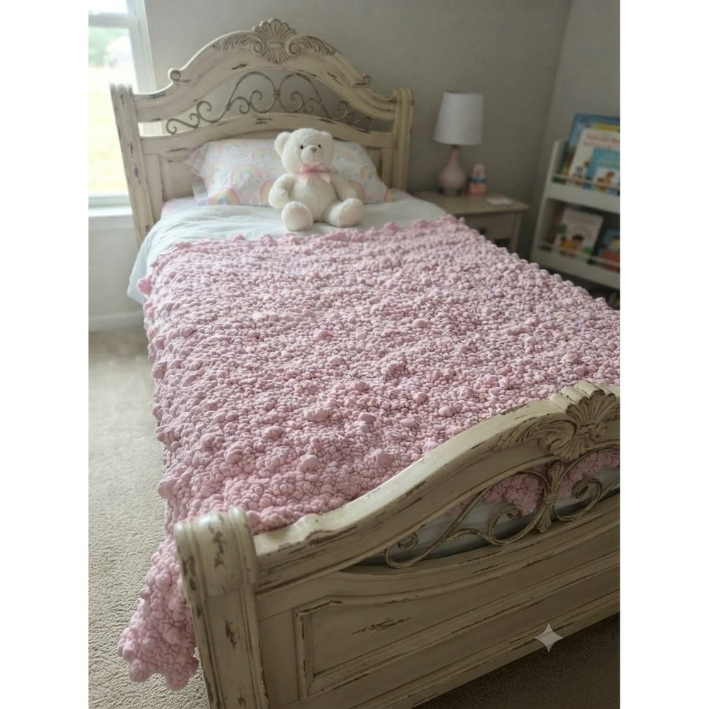 Curio Collection Pink Bubble Puff Popcorn Textured Throw Blanket 66x51 Decor